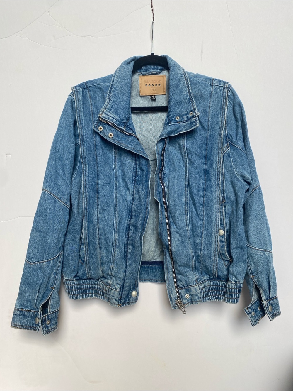Light Blue Denim Jacket - Women's Casual Zip Front XS 100% Cotton